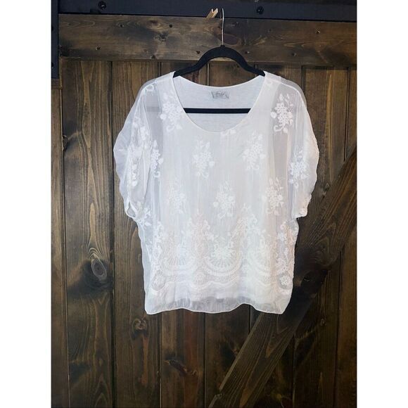 Angela Moda Silk Blend Embroidered Floral Blouse - Picture 1 of 6